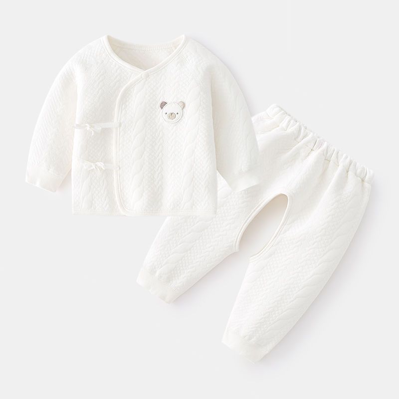 新生儿保暖内衣婴儿无骨纯棉秋衣裤套装婴儿和尚衣服宝宝夹棉系带