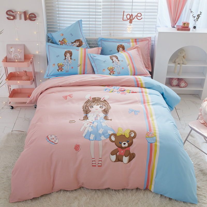 Cotton cartoon four-piece set boys and girls children's single quilt cover bed sheet cotton three-piece bedding