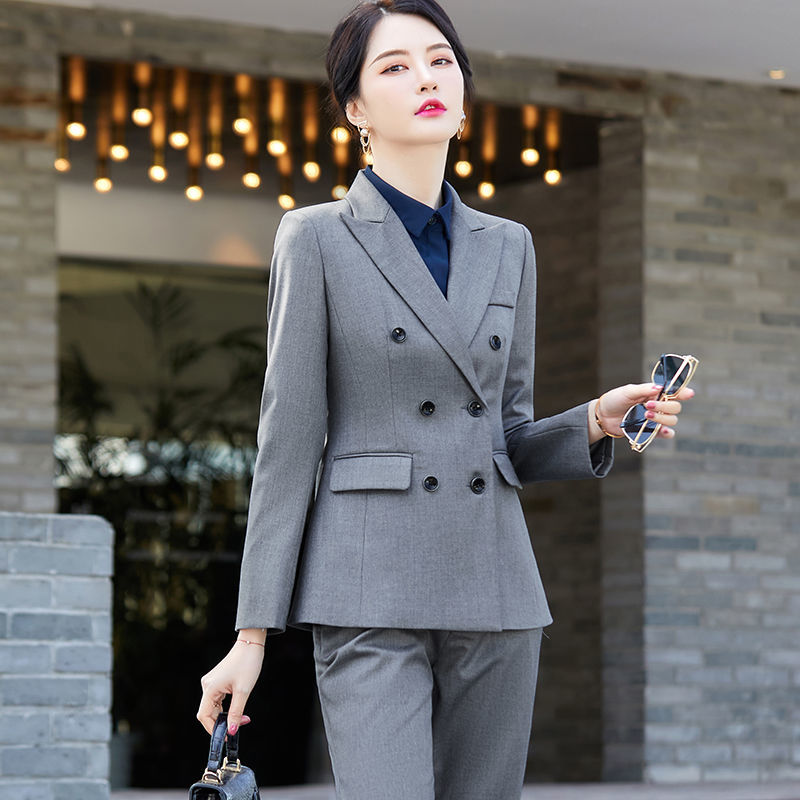 高級感灰色西裝外套女2022春秋休閒氣質職業裝工作服西服套裝正裝