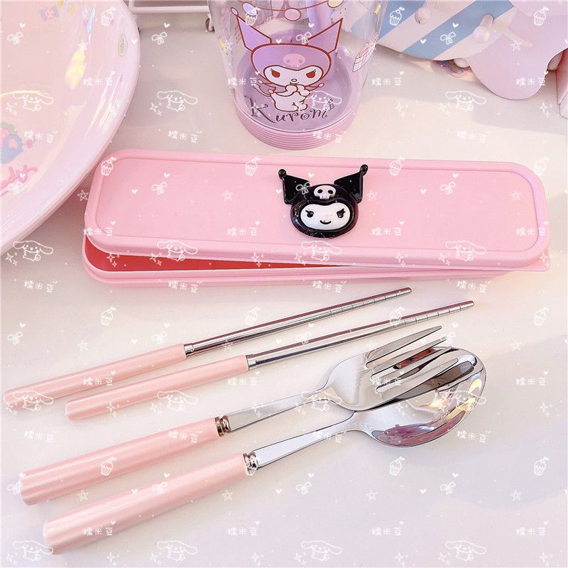 Sanrio jade guigou kulomi Merlot girl heart portable tableware set ceramic spoon chopsticks fork tableware