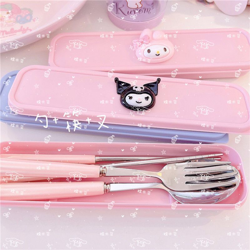 Sanrio jade guigou kulomi Merlot girl heart portable tableware set ceramic spoon chopsticks fork tableware