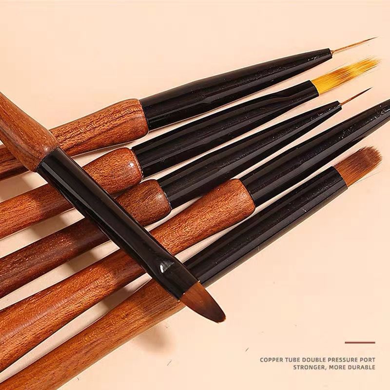日式美甲功能笔8支檀木葫芦手柄木杆美甲彩绘拉线笔光疗笔晕染笔