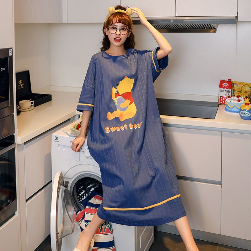 Nightdress fairy summer long knee short-sleeved pajamas sexy summer cute loose plus size dress home service