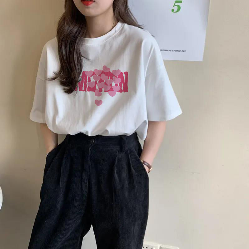 100%纯棉短袖t恤女2022年新款夏季chi港味宽松学生百搭半袖上衣服