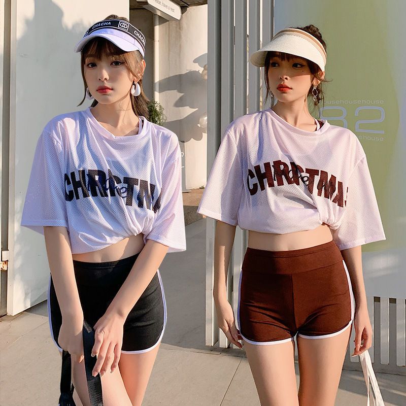 Swimsuit women's sports split three piece set conservative thin Korean ins students small chest gathered loose hot spring swimsuit