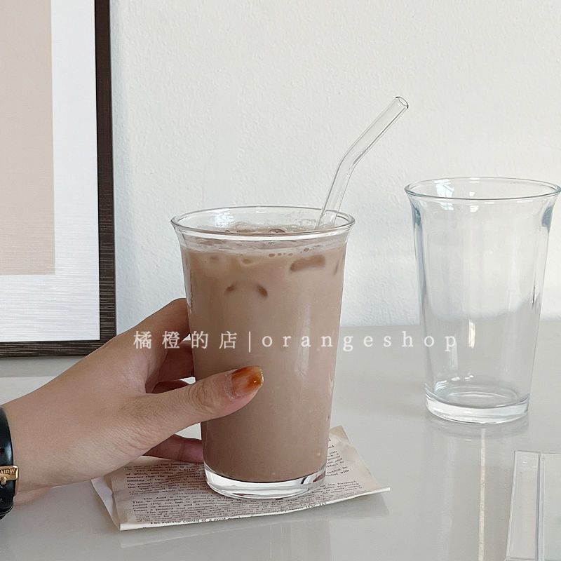 ins敞口咖啡杯透明玻璃杯咖啡冷饮杯简约水杯气泡水杯