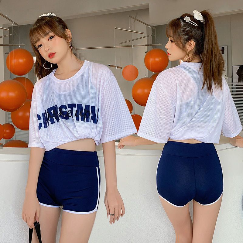 Swimsuit women's sports split three piece set conservative thin Korean ins students small chest gathered loose hot spring swimsuit