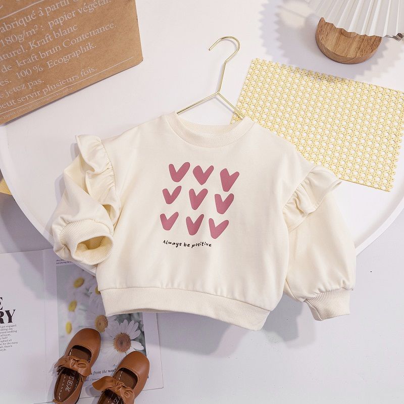 Girls  spring new tops cute baby girls casual pullovers children's love round neck spring and autumn sweaters