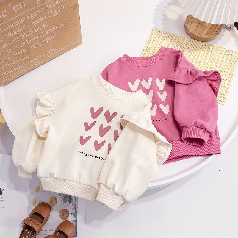 Girls  spring new tops cute baby girls casual pullovers children's love round neck spring and autumn sweaters