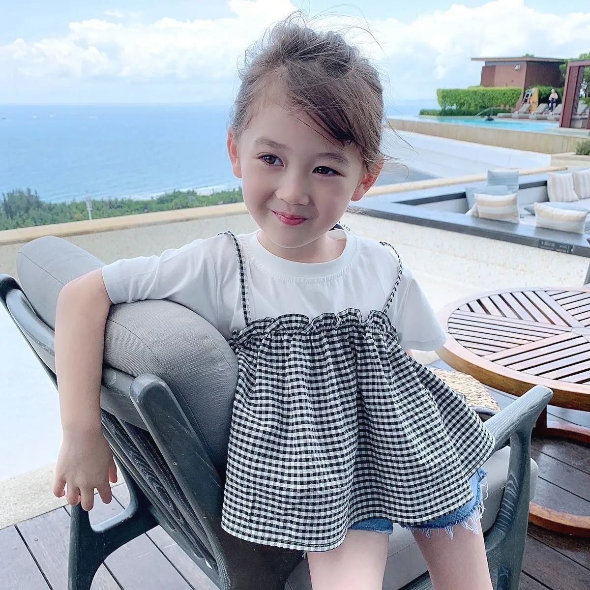 Girls' short sleeve T-shirt fake two  summer new children's foreign style summer clothes baby Korean Plaid top tide t