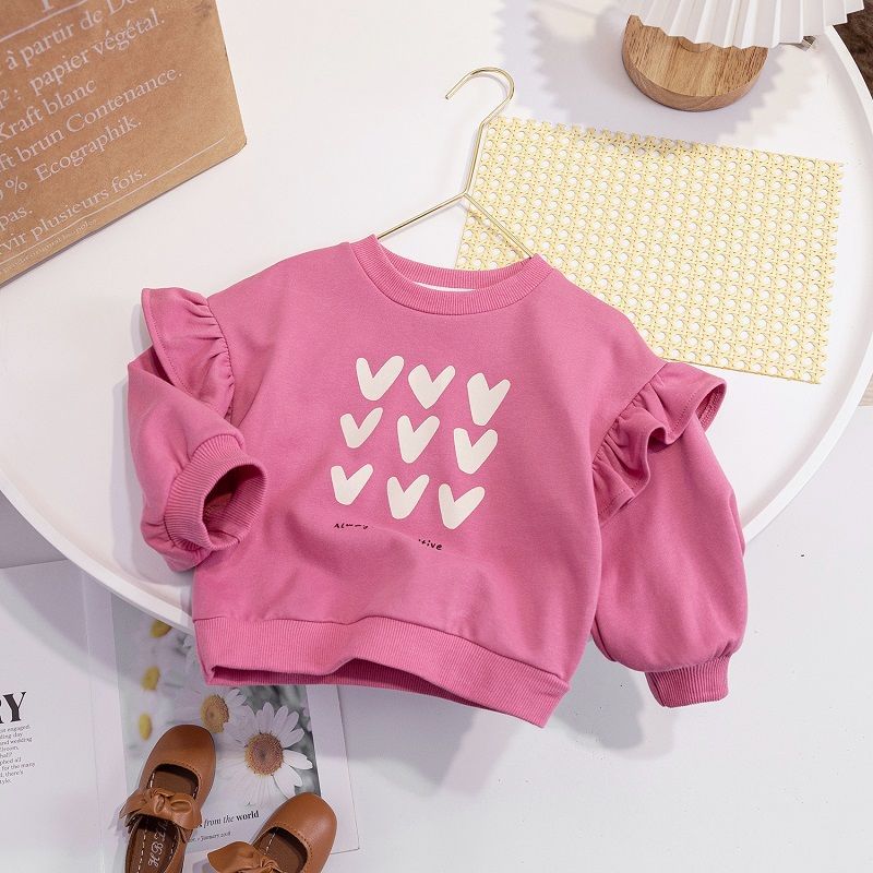 Girls  spring new tops cute baby girls casual pullovers children's love round neck spring and autumn sweaters