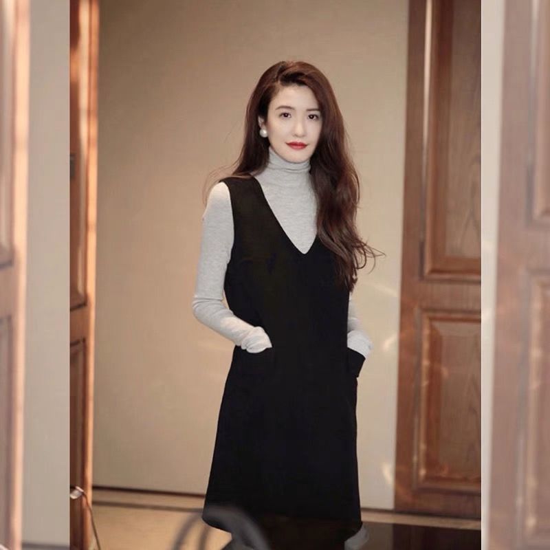 Women's woolen dress spring and autumn new Korean style waist slimming all-match foreign style outerwear solid color fashion vest skirt