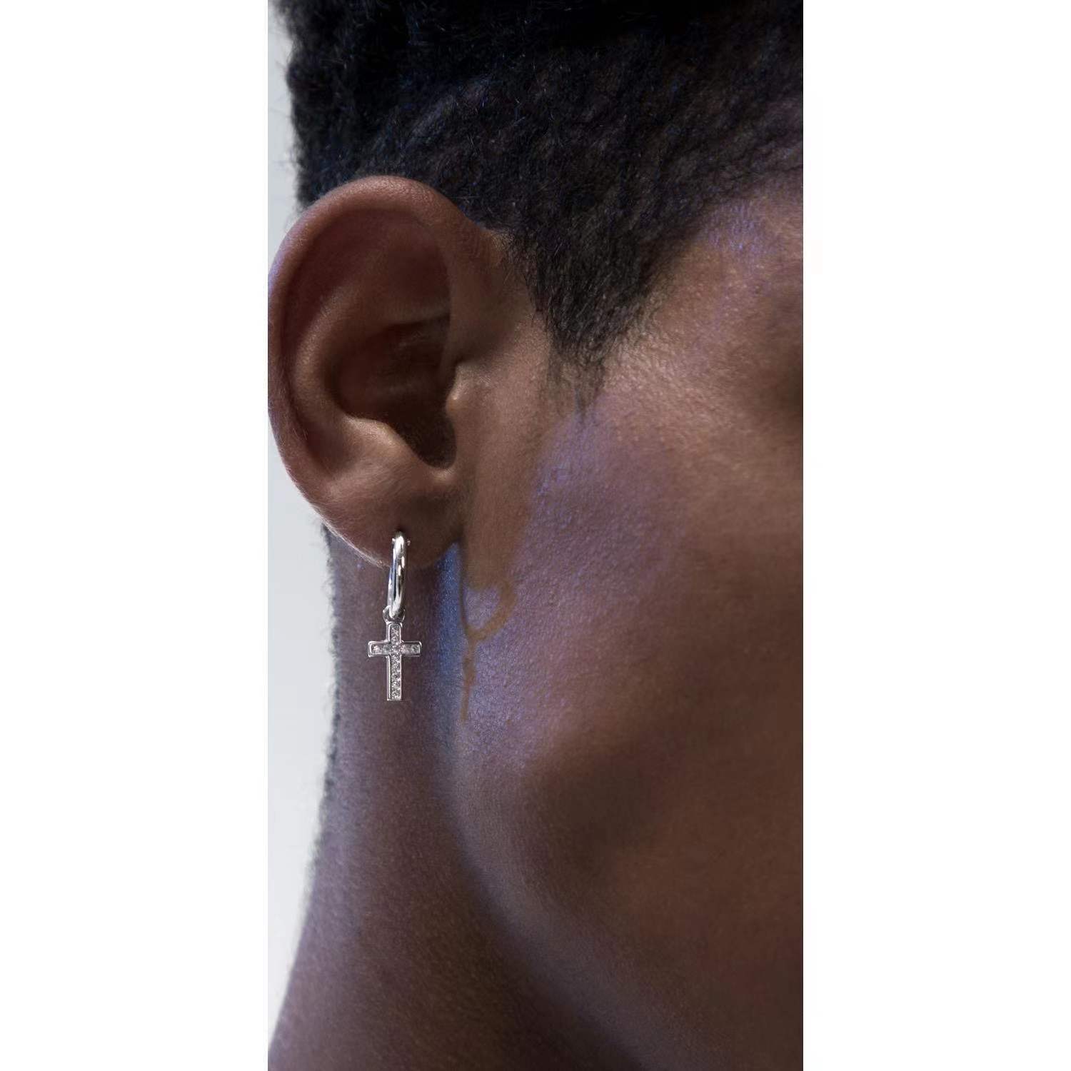 无耳洞耳夹圆环锆石十字架耳圈男女嘻哈个性2021潮同款耳夹耳钉坠