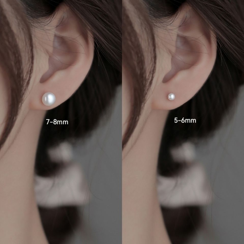 强光精选天然真珍珠耳钉s925纯银针抗过敏养耳洞简约百搭气质耳饰