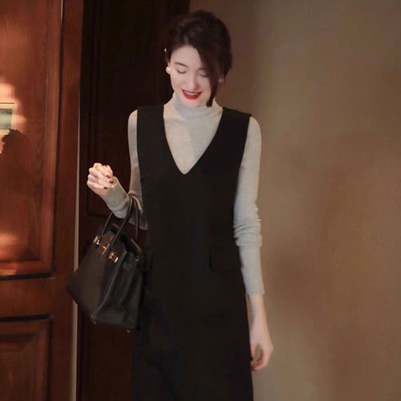 Women's woolen dress spring and autumn new Korean style waist slimming all-match foreign style outerwear solid color fashion vest skirt