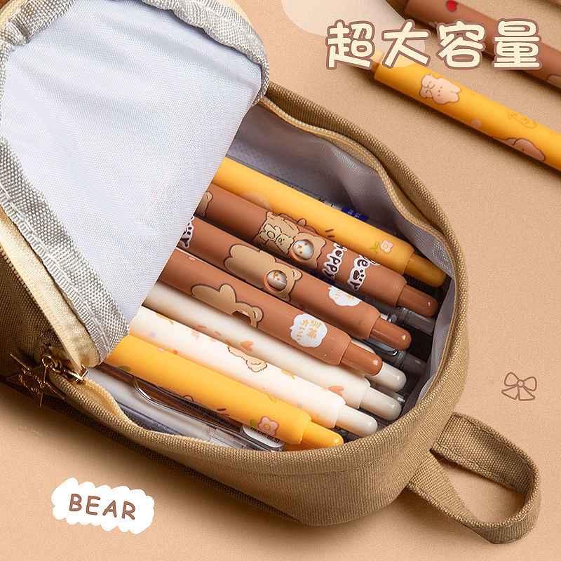 小熊笔袋ins文具袋女孩男中学生大容量帆布可爱初中高颜值铅笔盒