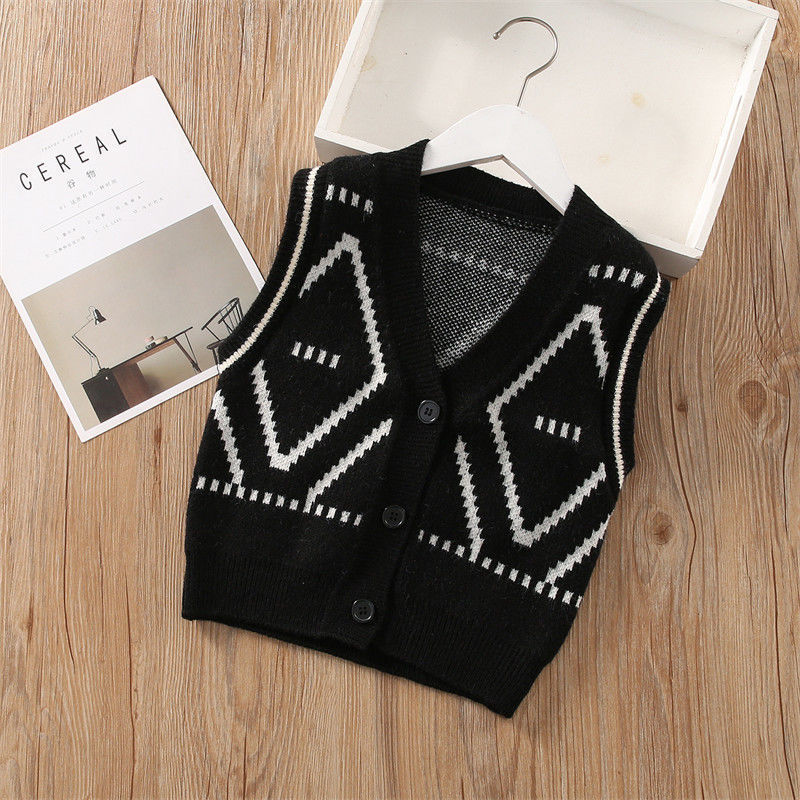 2022 new boy's popular knitted sweater vest girls spring and autumn outside wear fashion all-match wool cardigan vest