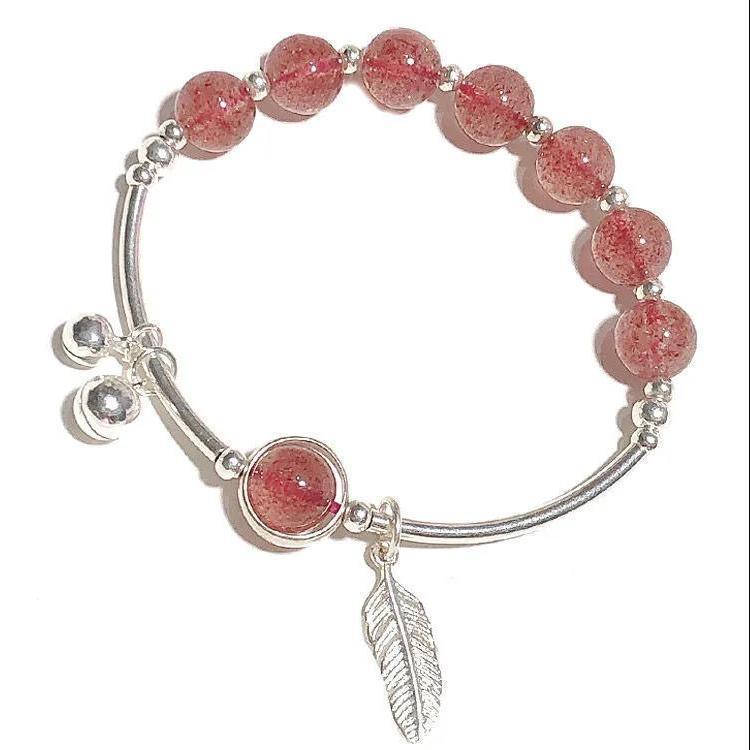 New natural strawberry crystal transfer bracelet for girls, peach blossom high-end design bracelet, gift bracelet for women