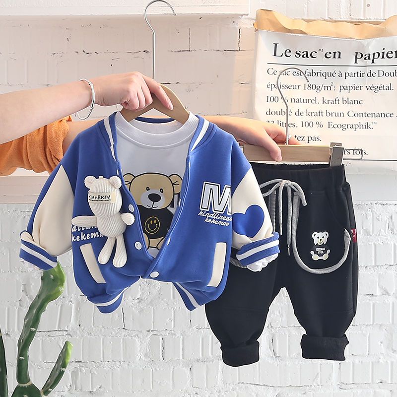 Boys  spring handsome suit handsome spring and autumn new foreign style baseball suit three-piece children's suit