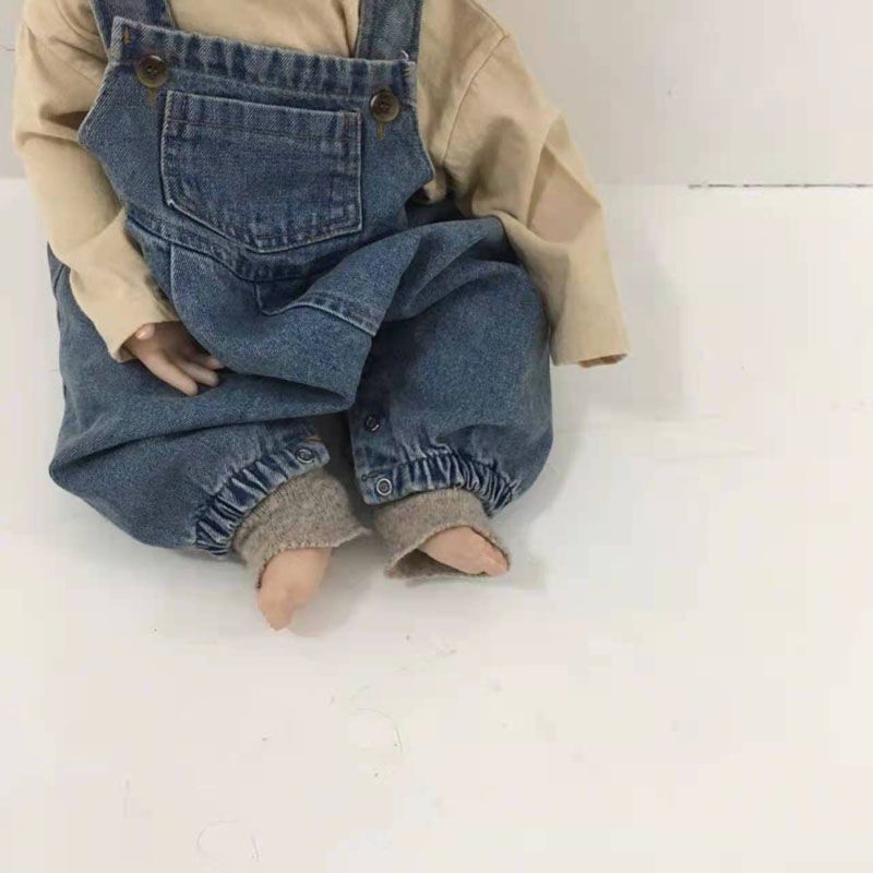 Korean version of ins spring and autumn children's clothing boys and girls loose personality open file large pp overalls denim climbing pants