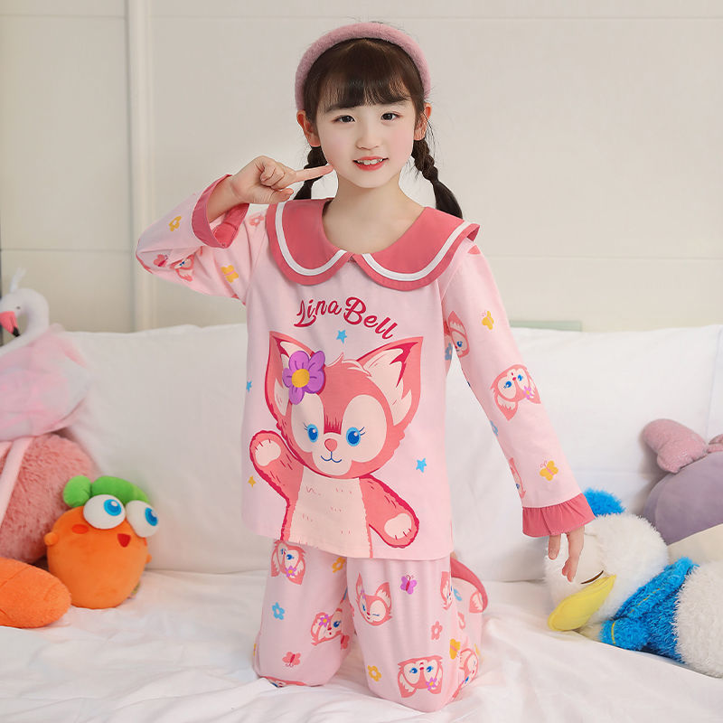 Spring and autumn children's pajamas, women's long-sleeved suits, girls' home clothes, middle-aged children's children's girls' pure cotton children's clothing hot styles