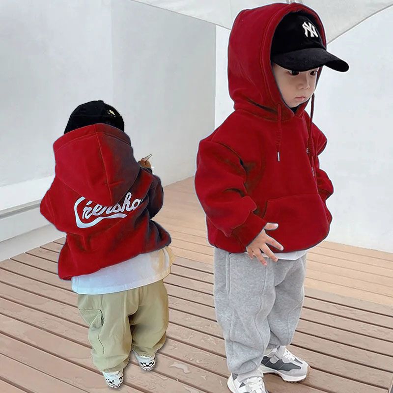 男童过年衣服红色保暖上衣中小儿童宝宝1-6岁加绒加厚新款卫衣潮