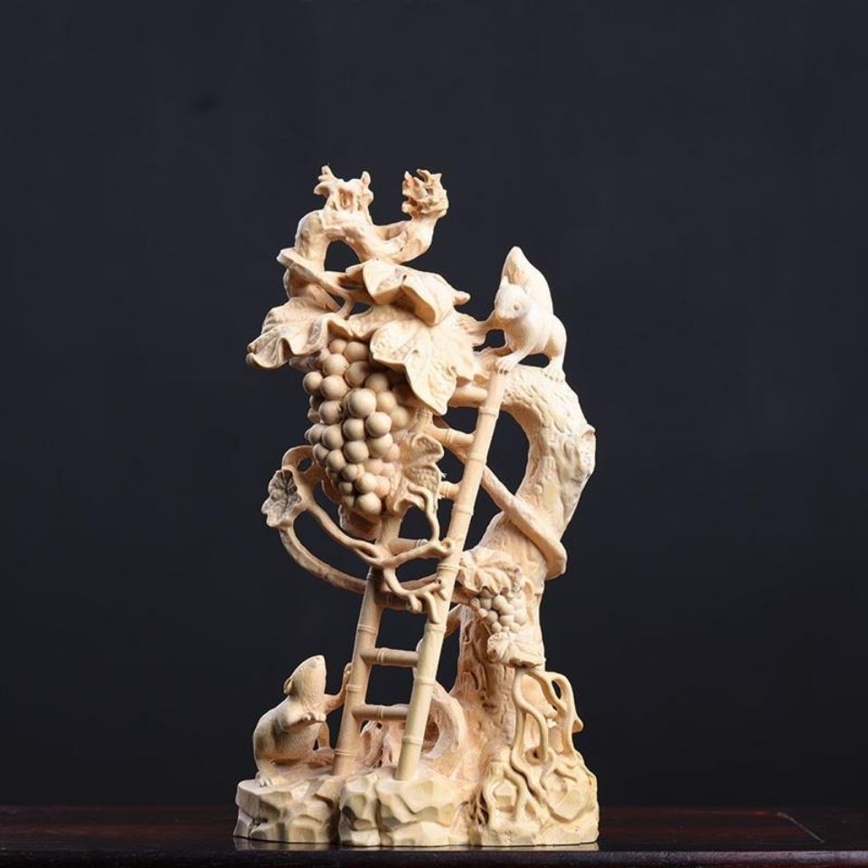 黄杨木雕多子多福硕果累累手工镂空木雕摆件家居文玩收藏装饰客厅