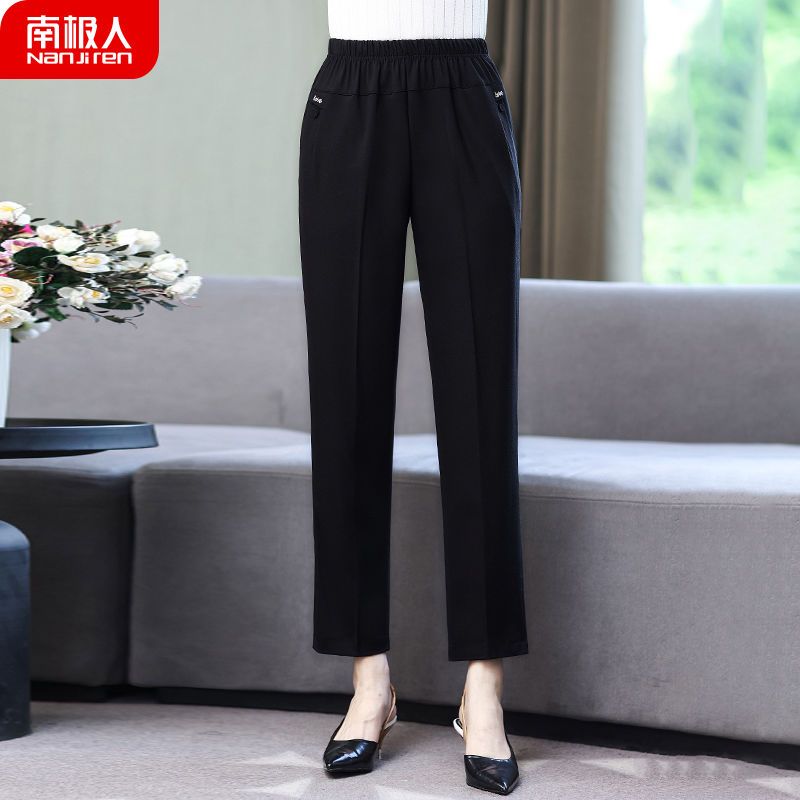 Summer thin middle-aged and elderly cotton and hemp women's pants mother loose large straight pants high waist nine point casual pants