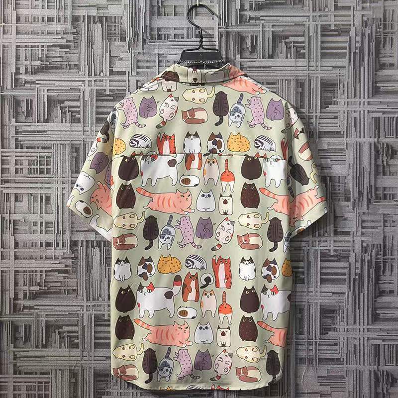 Japanese summer thin short-sleeved printed shirt men's non-ironing drape sunscreen loose Japanese ruffian handsome shirt jacket trendy