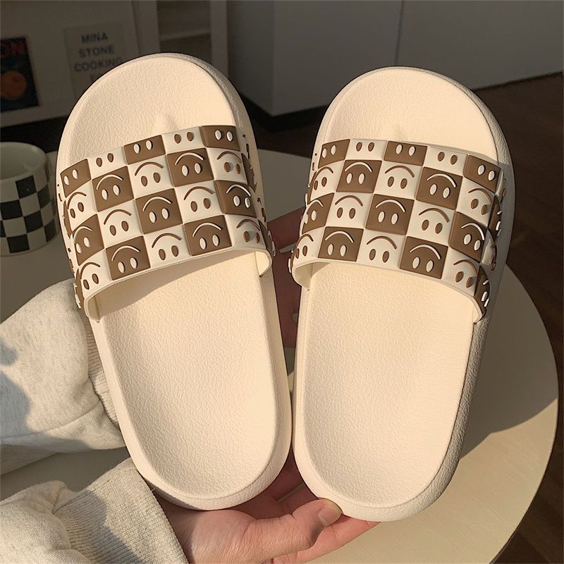 Thin strips, stepping on shit, big thick-soled slippers, women's summer wear, Korean version, student checkerboard, non-slip sandals, men's ins tide