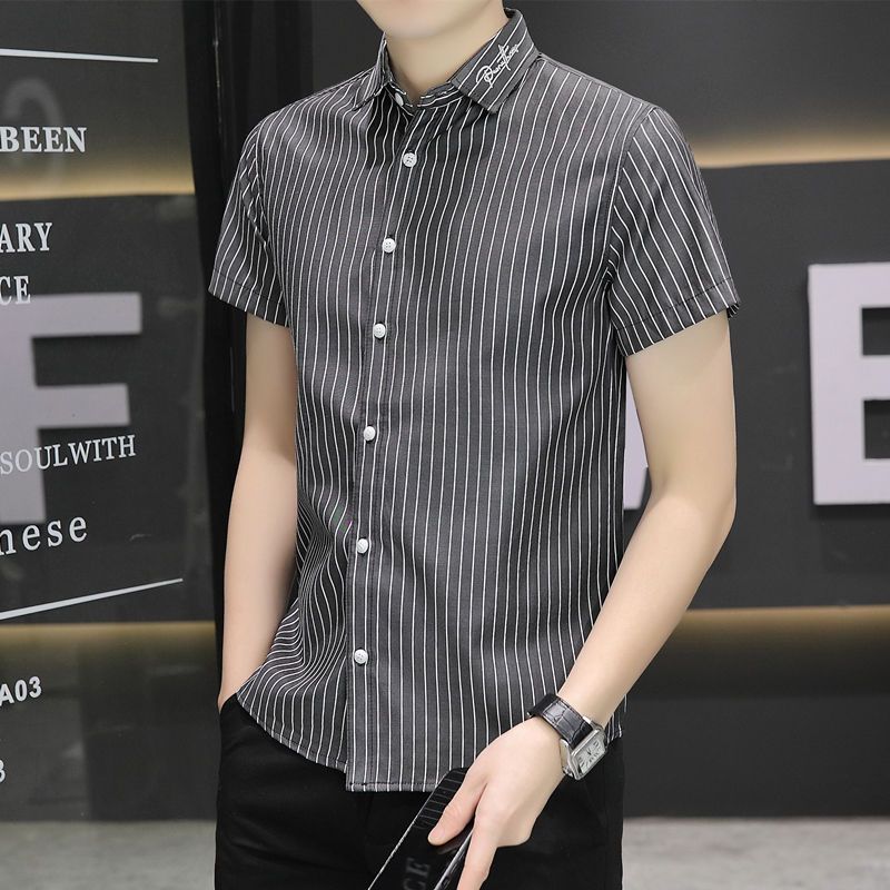 WEISINU/Summer white shirt men's short-sleeved Korean style trendy handsome striped shirt wrinkle-free formal shirt