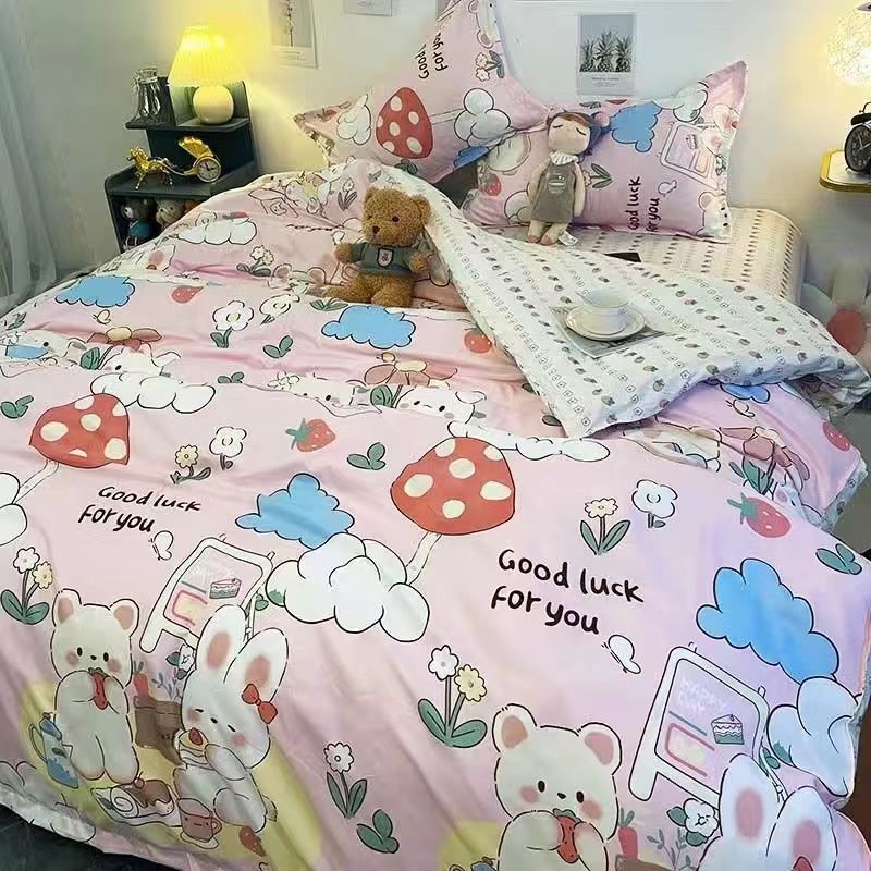 Ins hand painted graffiti skin kissing four piece bedding student dormitory bed sheet double quilt cover single three piece set
