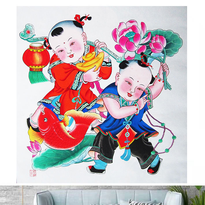 福娃年画年年有余招财纳福吉祥如意海报制作客厅房间贴画墙画12