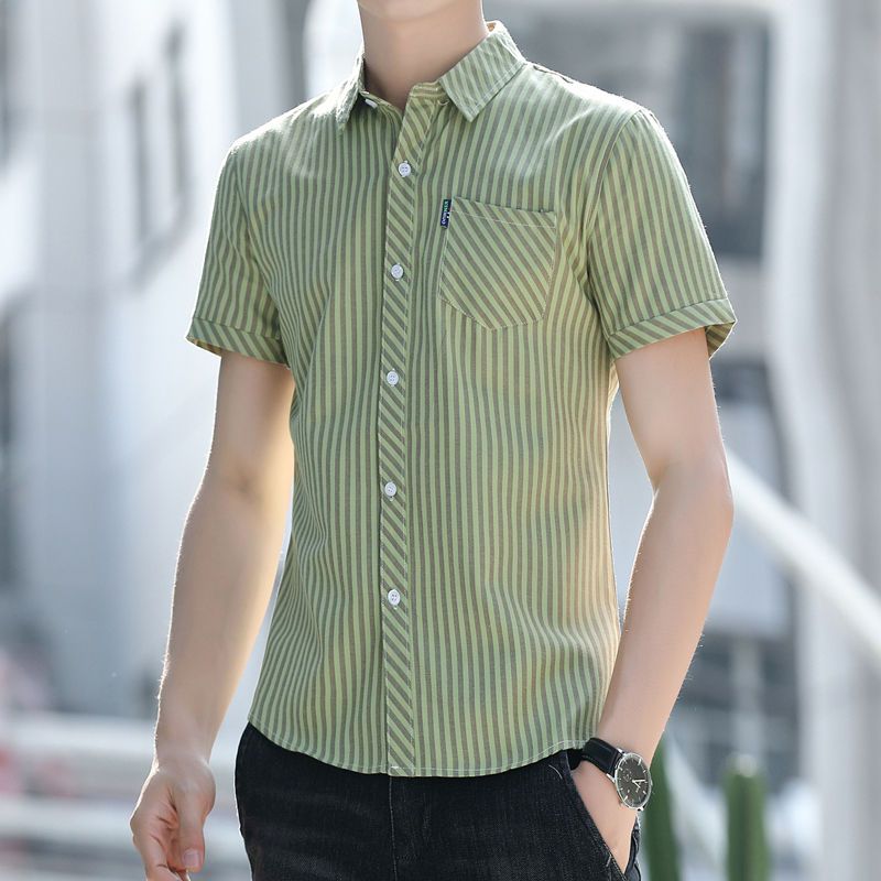 新版短袖寸衫男韩版潮流休闲带口袋衬衫青年夏季男装职业免烫衬衣