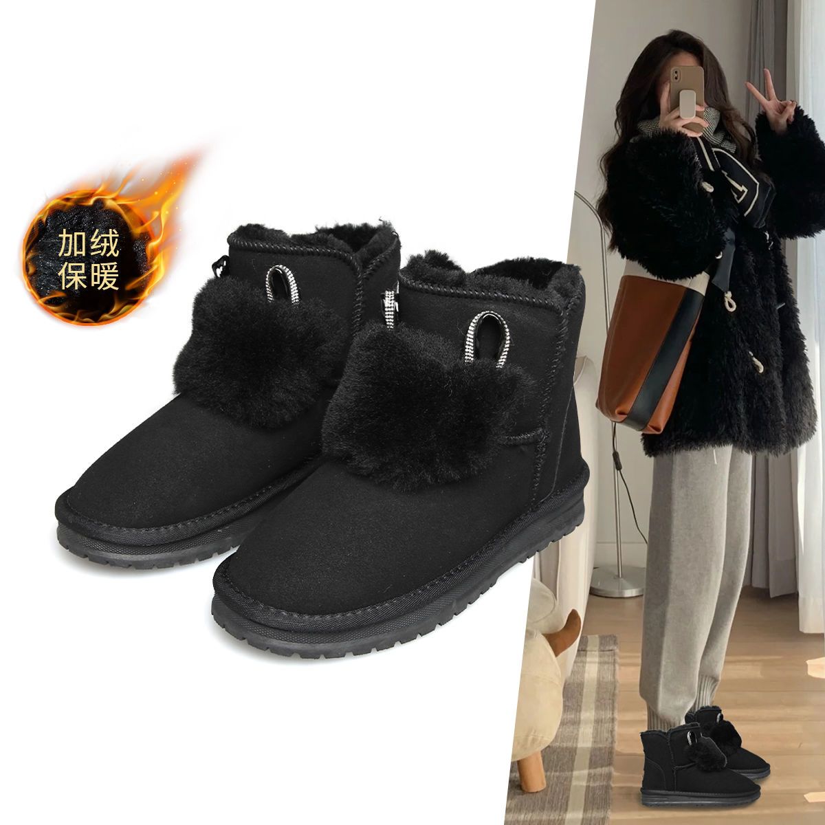 雪地靴女冬2021年新款毛绒加绒保暖棉鞋靴子可爱短靴雪地靴