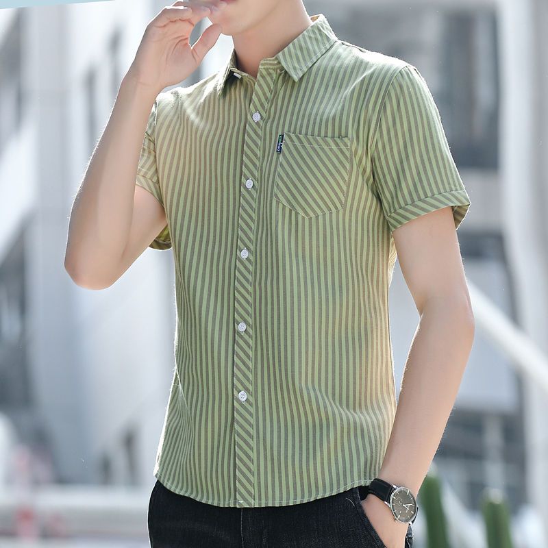 新版短袖寸衫男韩版潮流休闲带口袋衬衫青年夏季男装职业免烫衬衣