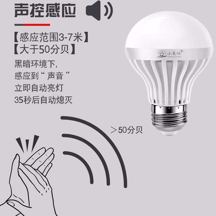 雷达声控灯楼道家用走廊led灯卧室卫生间智能一体E27节能感应灯泡