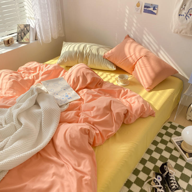 日系简约ins风床上用品四件套水洗棉被套床单学生宿舍床笠三件套