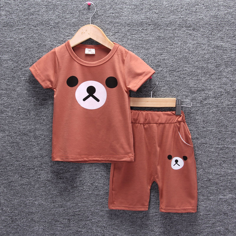 Children's clothing boy baby summer short-sleeved suit  new girls' imitation jeans baby children's two-piece set