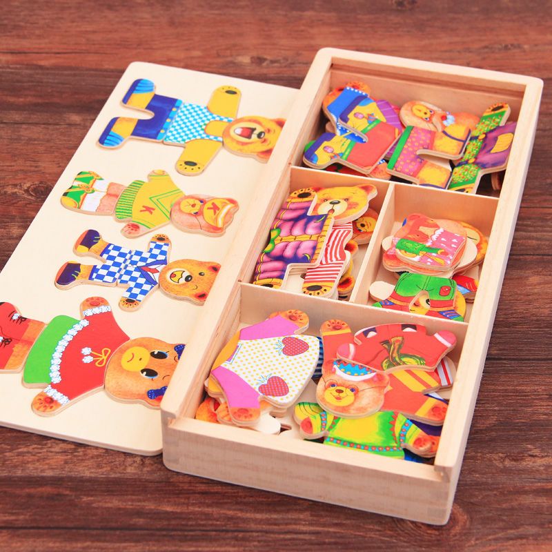 木质儿童智力换衣拼图积木 1-2-3岁宝宝益智玩具4-5-6周岁男女孩