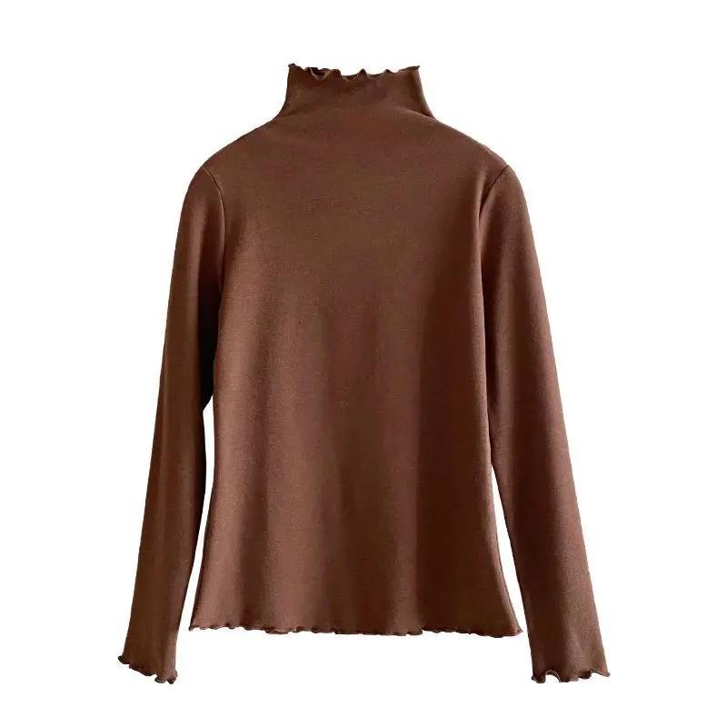 Fungus-edged double-sided German velvet plus velvet thickened bottoming shirt for women in autumn and winter half turtleneck top long-sleeved slim fit inner T-shirt
