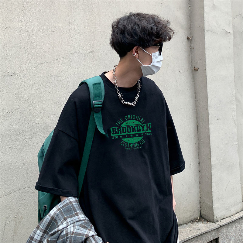 100%純棉短袖男原宿風t恤ins超火潮流百搭上衣潮牌港風夏季體恤男
