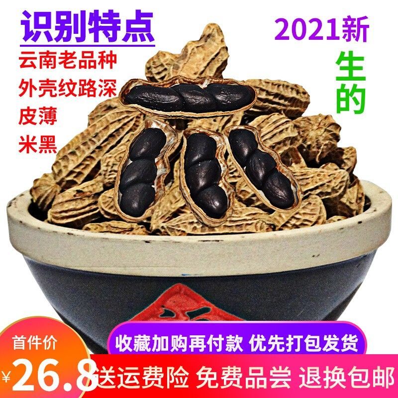 云南镇沅特产珍珠粒新货味甜黑皮种籽子农家原味500g黑花生米带壳