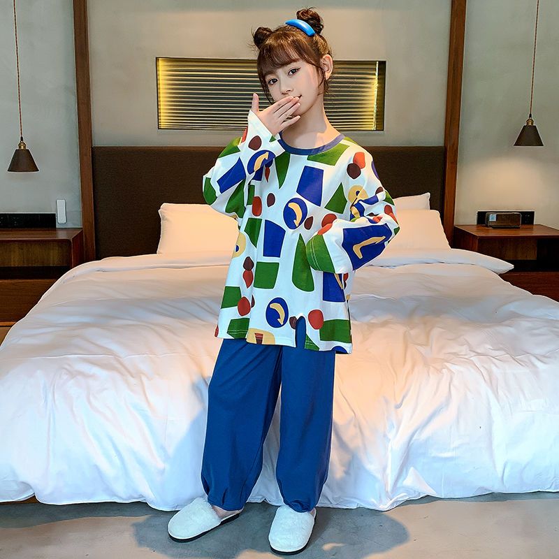 女童全棉睡衣2022春秋新款純棉套裝小朋友卡通洋氣可愛家居服兒童