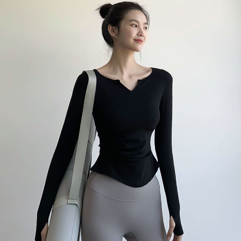 伊都奈卡健身上衣女秋季跑步训练透气休闲运动长袖t恤修身瑜伽服