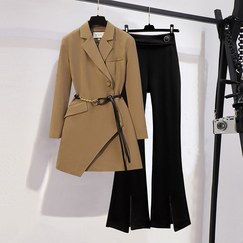 Slightly fat sister high-end temperament suit jacket spring new large size women's clothing foreign style thin two-piece suit pants