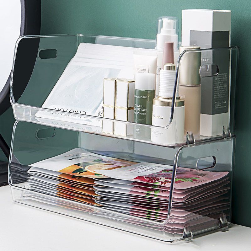桌面化妆品收纳盒梳妆台整理盒透明放面膜盒家用宿舍护肤品置物架