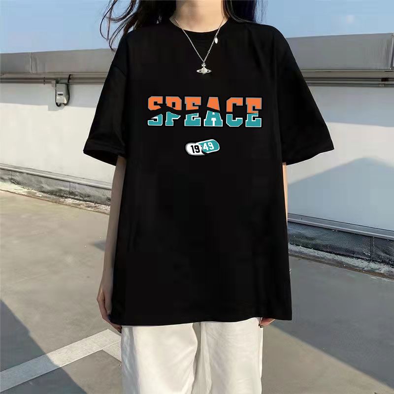 Pure cotton letter short-sleeved T-shirt for female students in summer Korean style loose black top BF style versatile half-sleeved T-shirt trendy