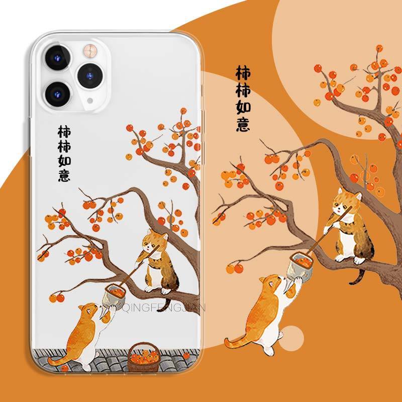 ins风插画柿柿如意文字手机壳适用于苹果华为小米oppor11vivoiqoo