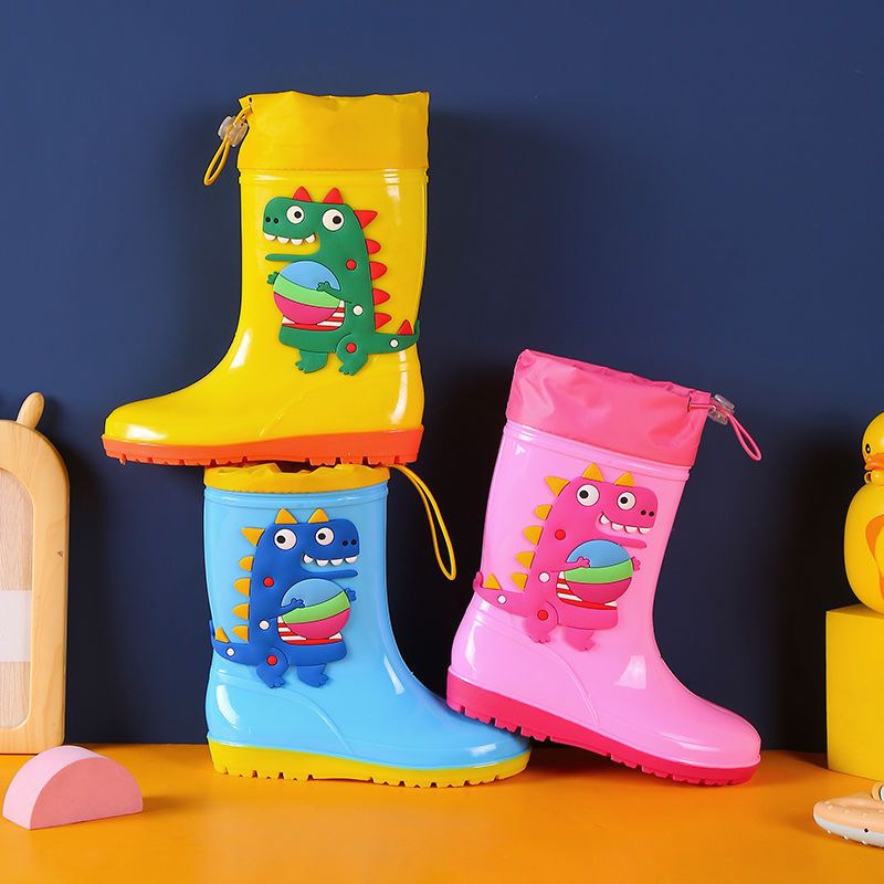 儿童雨鞋大童防滑加厚保暖恐龙幼儿园宝宝水靴男童加高胶鞋中童女